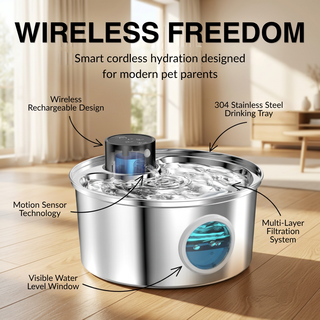 PurrFlow Wireless Stainless Steel Cat Water Fountain