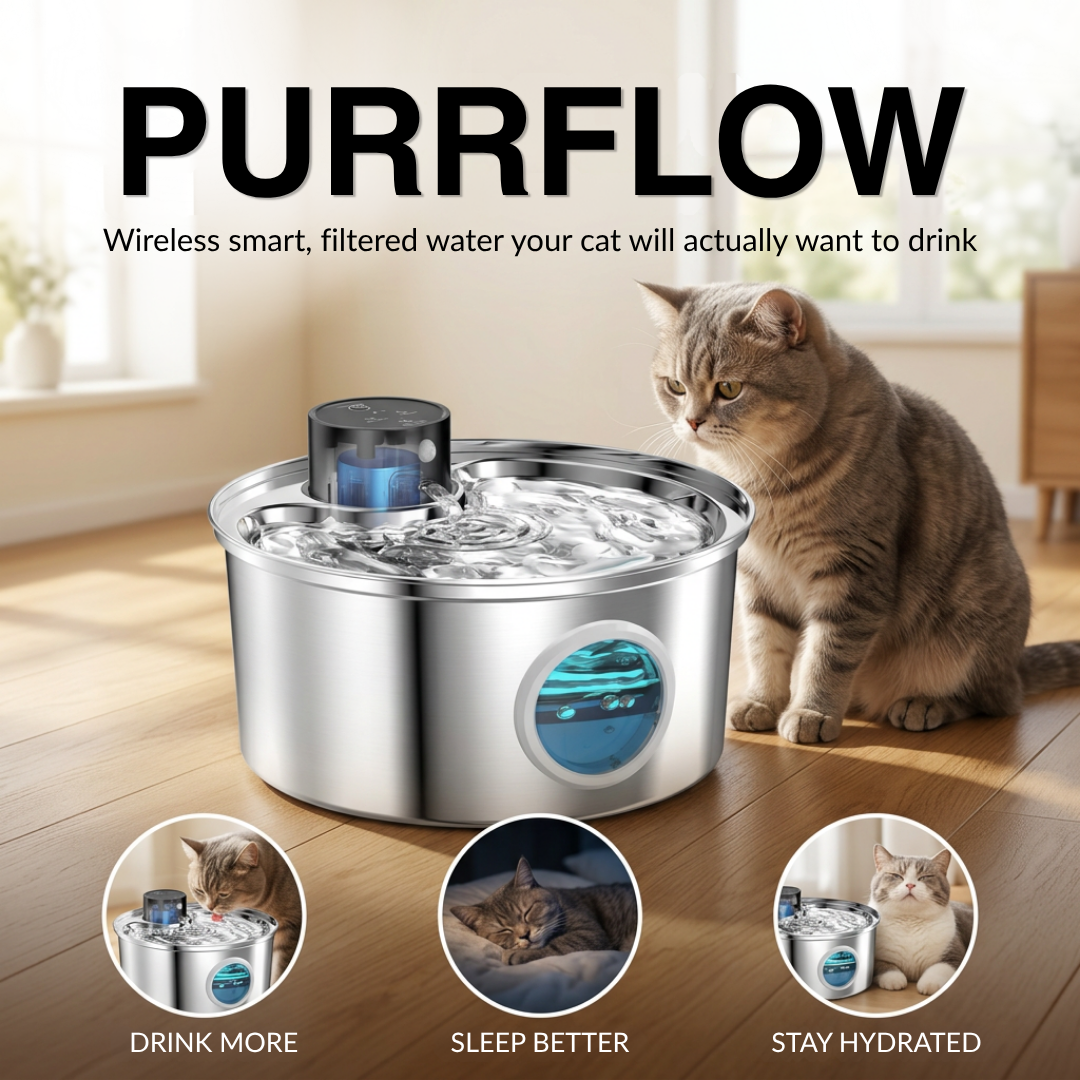 PurrFlow Wireless Stainless Steel Cat Water Fountain