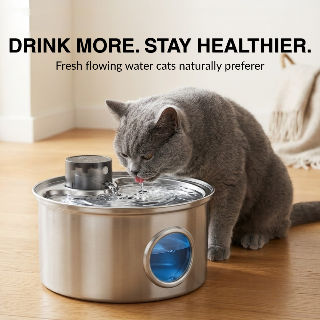 PurrFlow Wireless Stainless Steel Cat Water Fountain